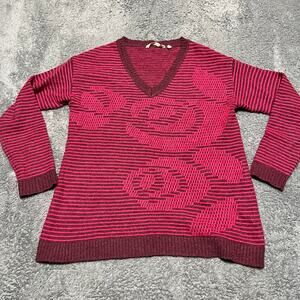 SOFT SURROUNDINGS Sweater Womens Small Pink Purple Boxy Wool Alpaca Knit V-Neck